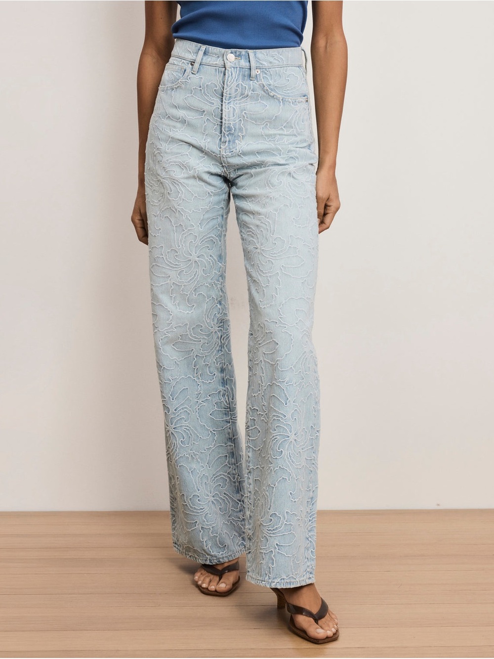 VERONICA BEARD TAYLOR HIGH WAISTED EMBROIDERED FLORAL JEANS SUN SPARK - Picture 2 of 14
